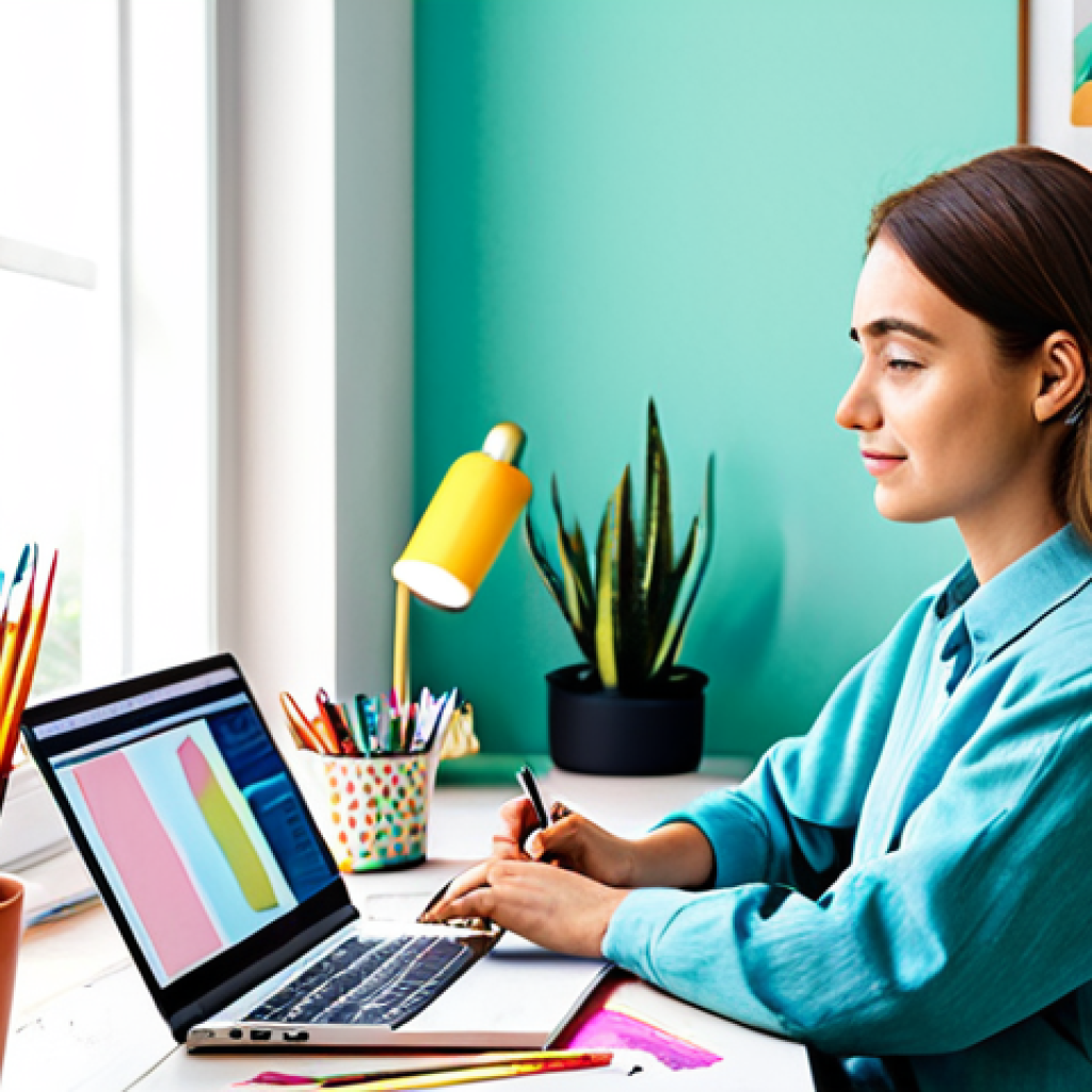 컬러테라피와 사회적 지지의 필요성 - Colorful Workspace**

"A bright and airy home office. A fully clothed woman, in appropriate attire, ...