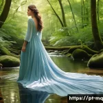 Home 22 컬러테라피의 심리적 이점 - **Prompt: Serene Nature's Embrace**
"A young woman, gracefully poised and modestly dressed in fl...