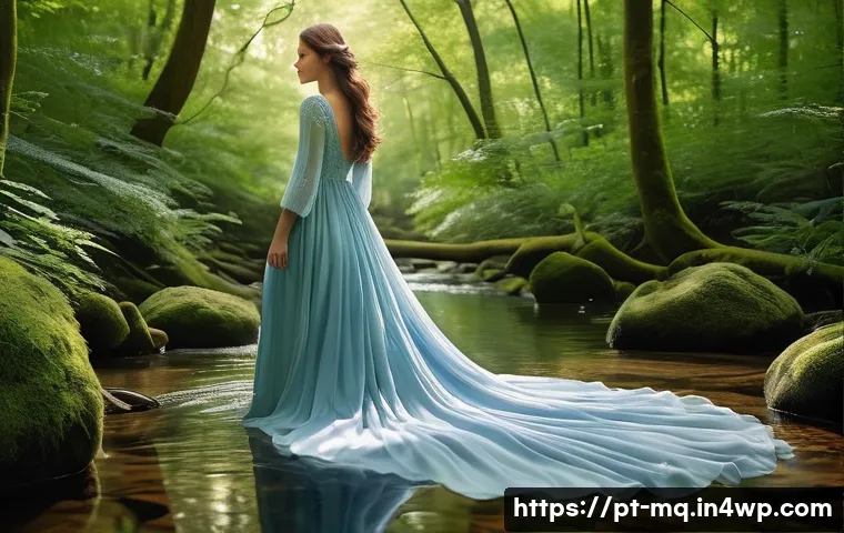 컬러테라피의 심리적 이점 - **Prompt: Serene Nature's Embrace**
"A young woman, gracefully poised and modestly dressed in fl...