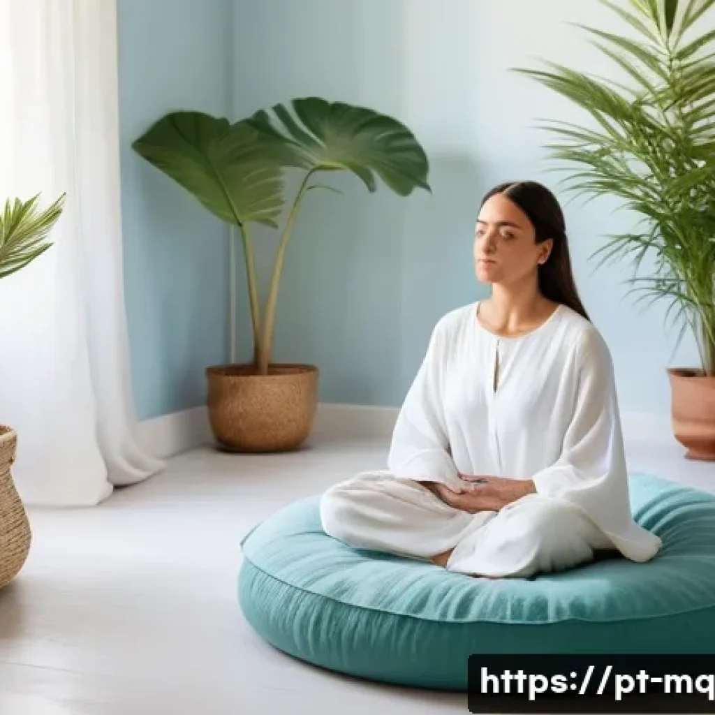 컬러테라피와 정서적 지능 향상 - **Prompt:** A serene woman, around 30 years old, with a gentle, contemplative expression, is perform...