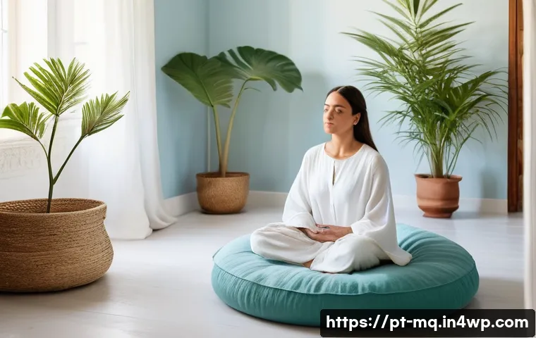 컬러테라피와 정서적 지능 향상 - **Prompt:** A serene woman, around 30 years old, with a gentle, contemplative expression, is perform...