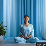 Home 19 컬러테라피와 명상 결합의 효과 - A serene meditation room bathed in soft blue light, featuring comfortable cushions and gentle flowin...