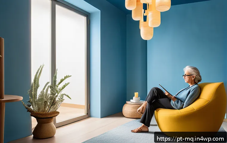 컬러테라피의 부작용과 주의할 점 - A modern therapy room bathed in soft natural light, with carefully controlled colored lighting fixtu...